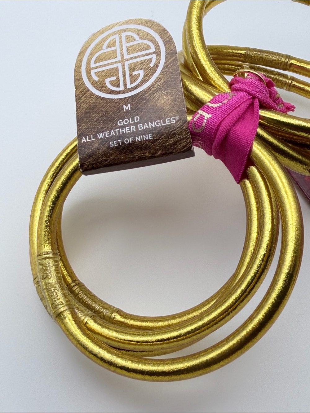 BuDhaGirl Medium All-Weather Gold Bangle Set of Nine - Women Jewelry